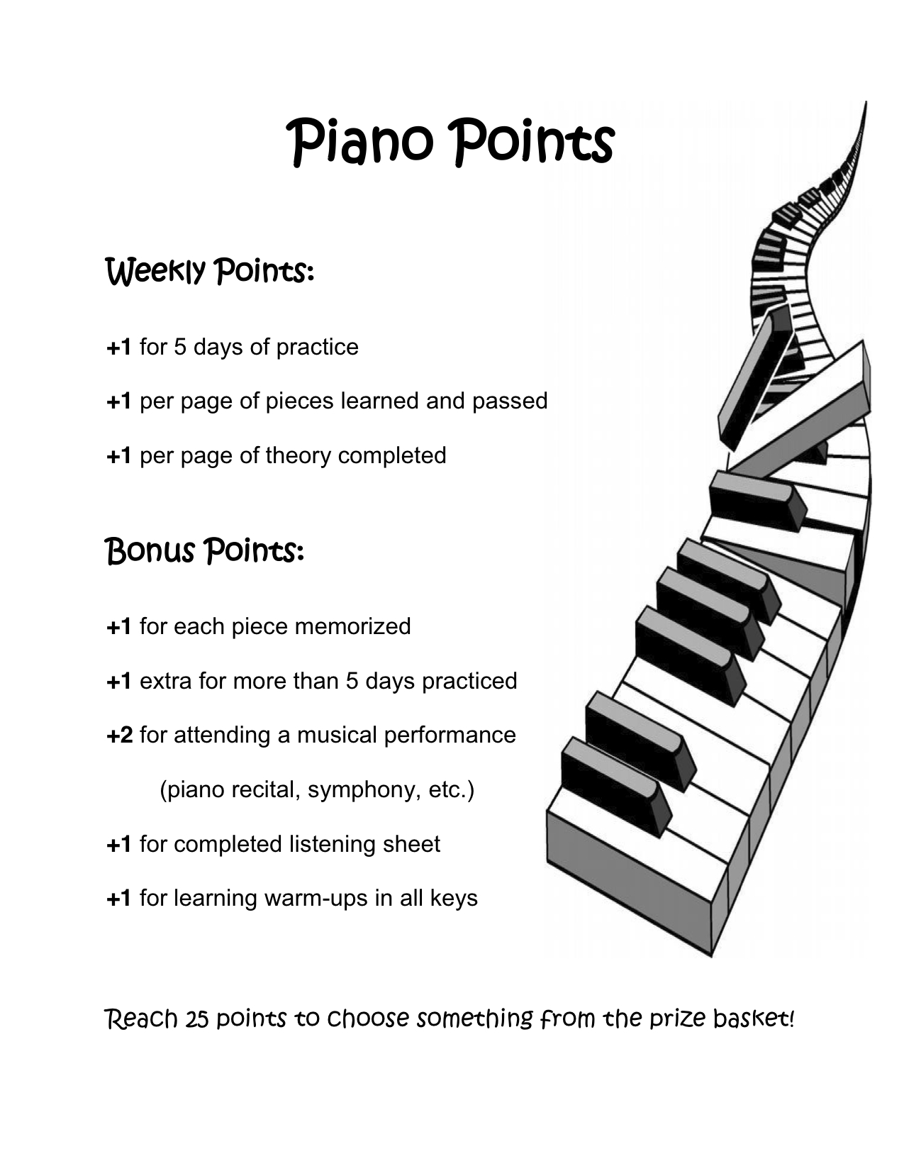 Piano Practice Charts Rewards