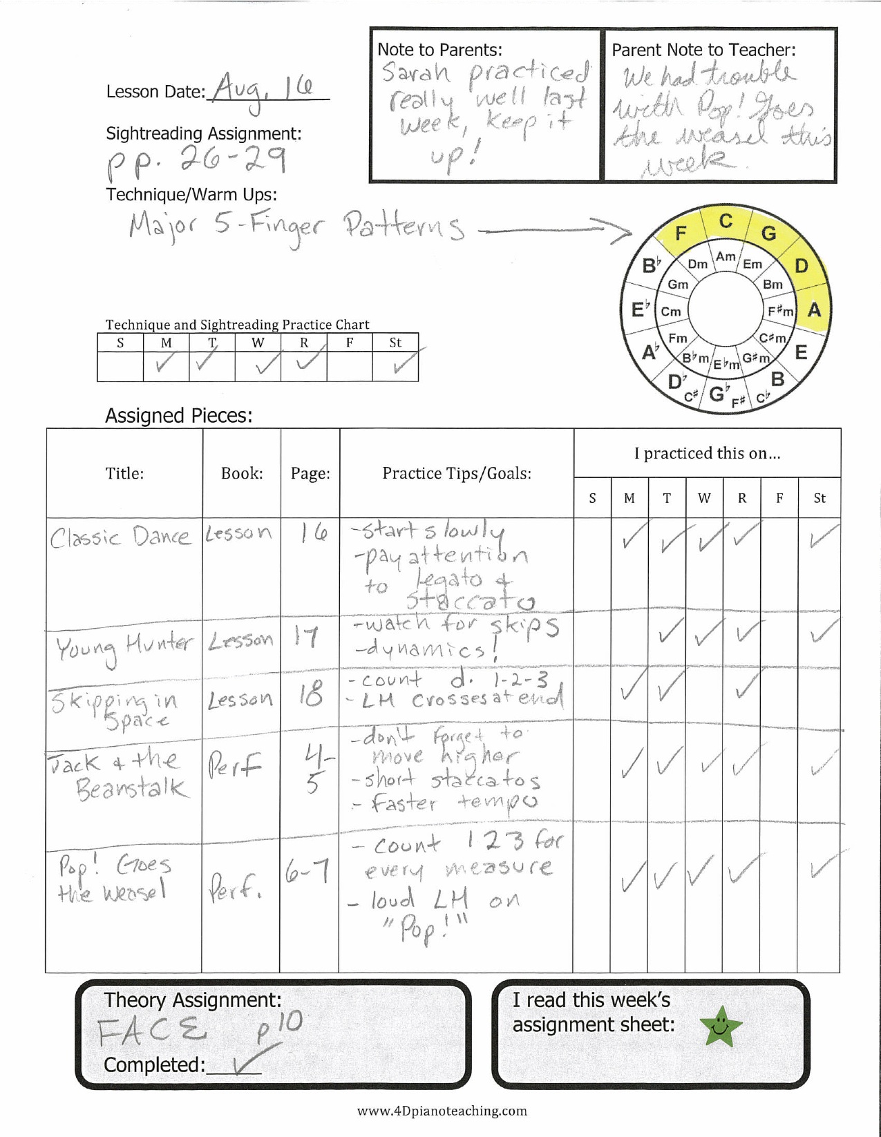 Assignment Sheet Template For Students from 4dpianoteaching.com
